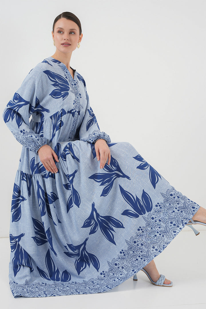 BGD Women Authentic Patterned Hijab Dress - Blue - Navy Blue - Querétaro