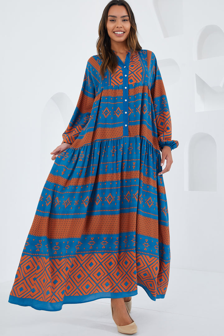 BGD Women Woman Petroleum Tile Viscose Hijab Dress 2423 - Smyrna