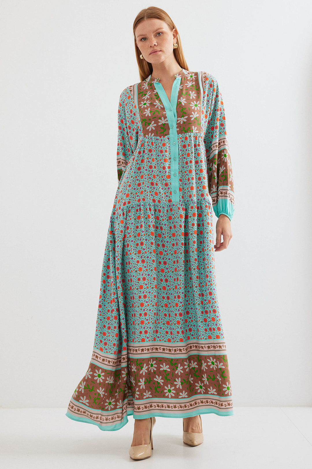 BGD Women Woman Turquoise Brown Viscose Hijab Dress 2423 - Toms River