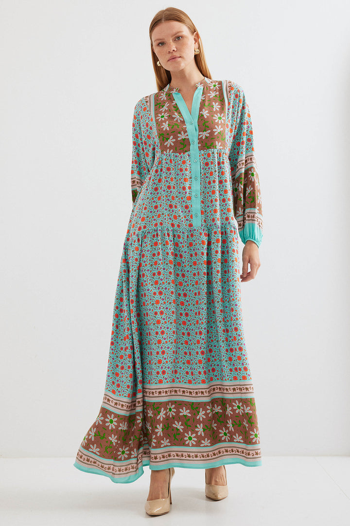 BGD Women Woman Turquoise Brown Viscose Hijab Dress 2423 - Toms River