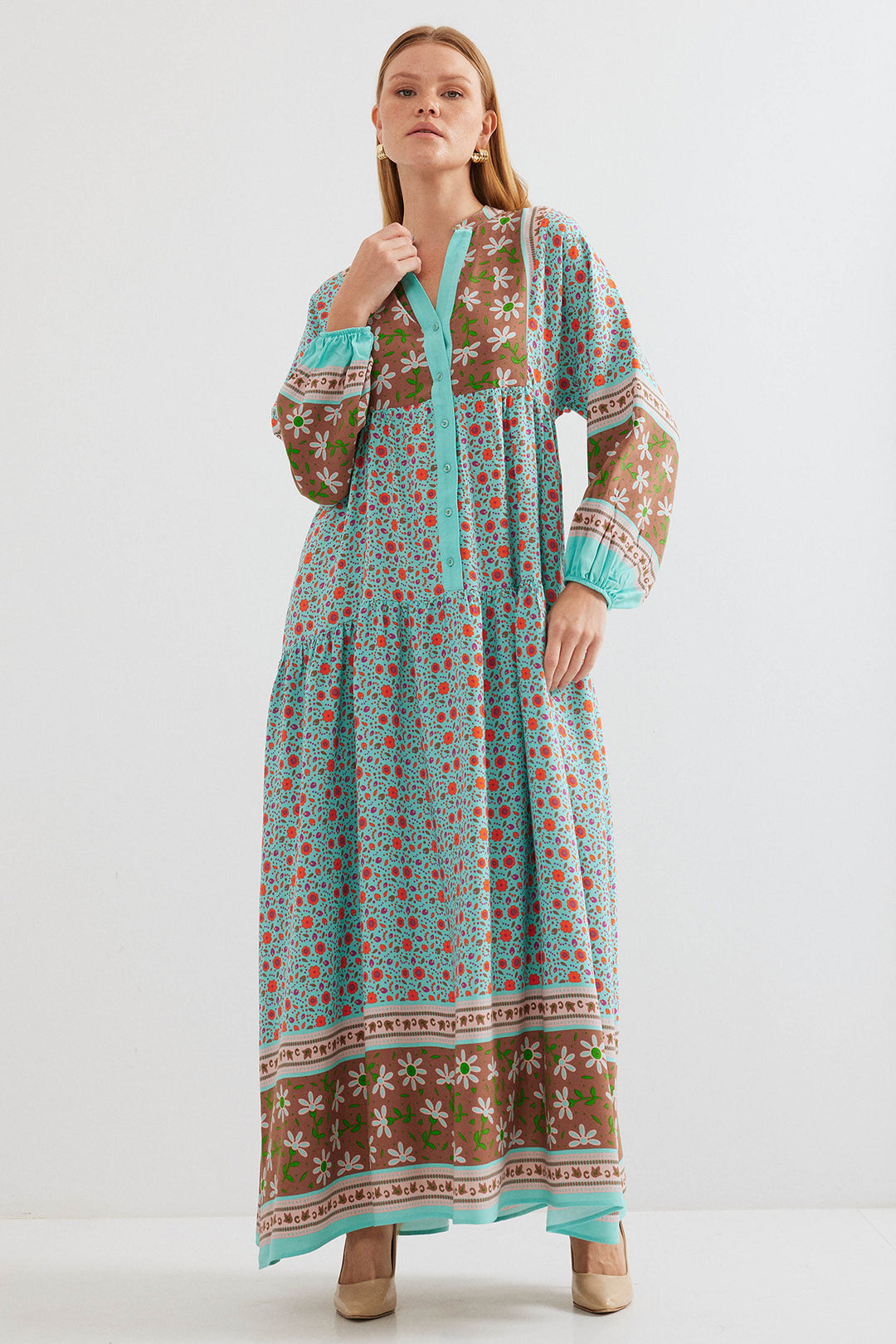BGD Women Woman Turquoise Brown Viscose Hijab Dress 2423 - Toms River