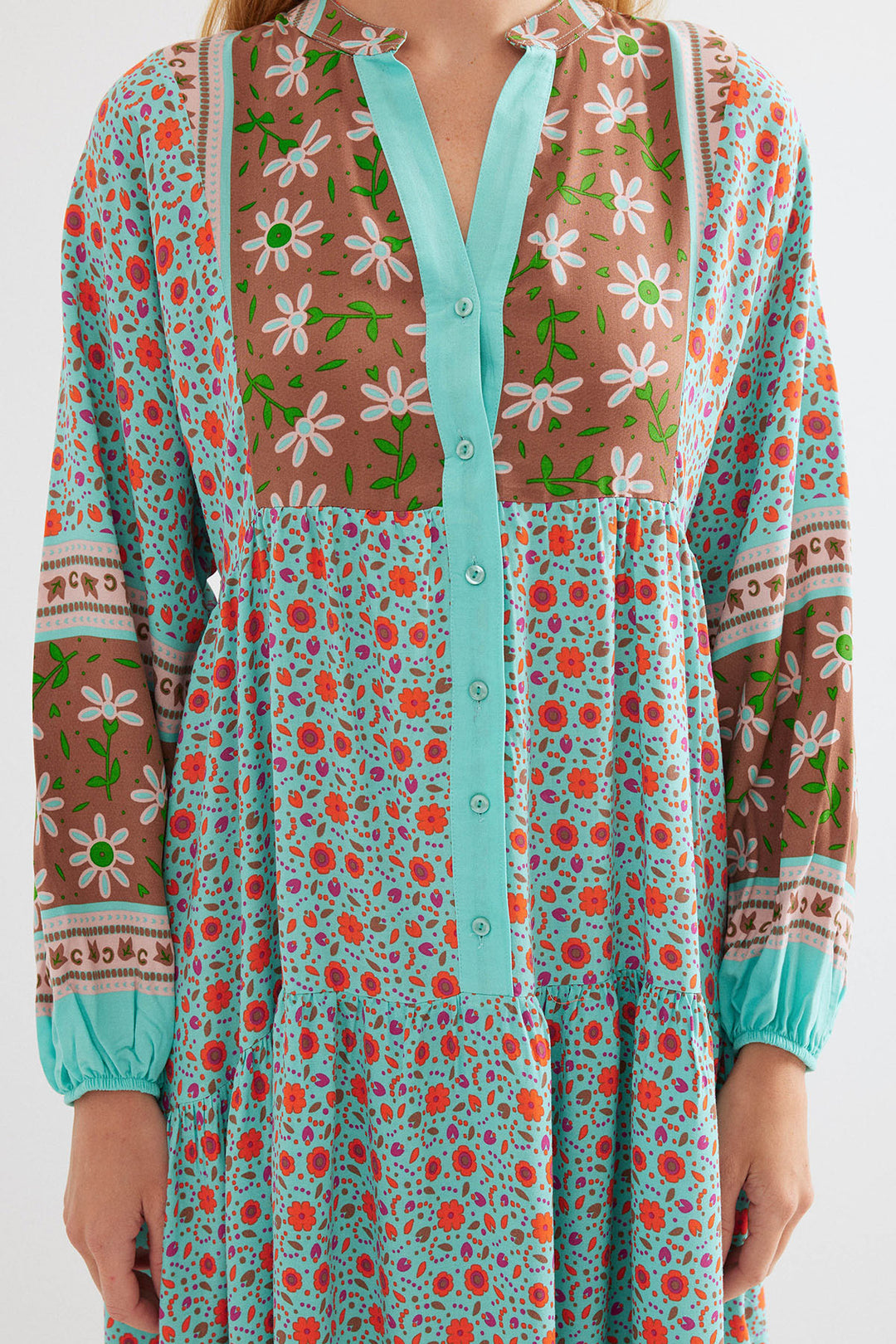 BGD Women Woman Turquoise Brown Viscose Hijab Dress 2423 - Toms River