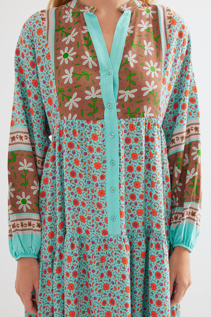 BGD Women Woman Turquoise Brown Viscose Hijab Dress 2423 - Toms River