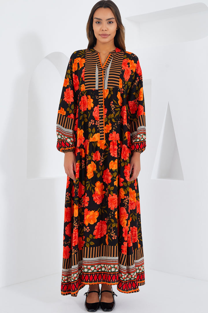 BGD Women Woman Ecru Black Viscose Hijab Dress 2423 - Esher