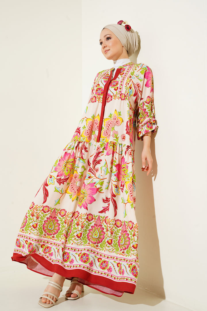BGD Women Authentic Patterned Hijab Dress - Maroon - Kilmarnock