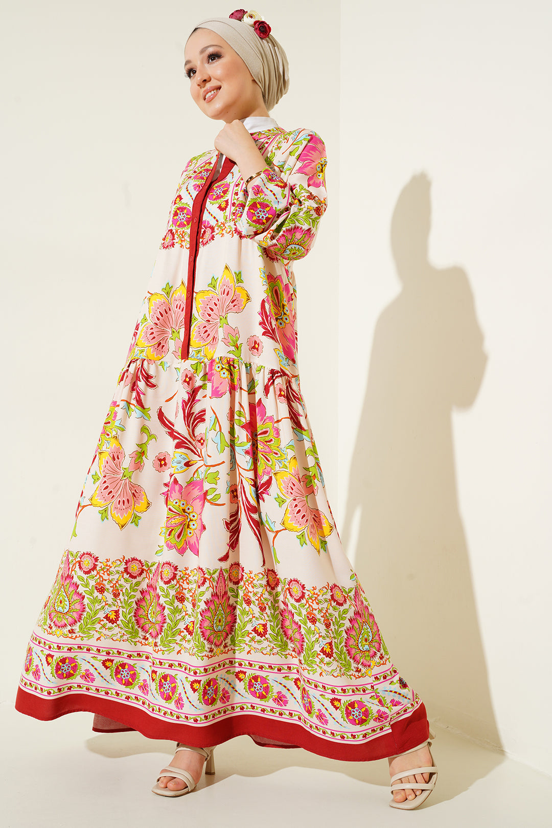 BGD Women Authentic Patterned Hijab Dress - Maroon - Kilmarnock