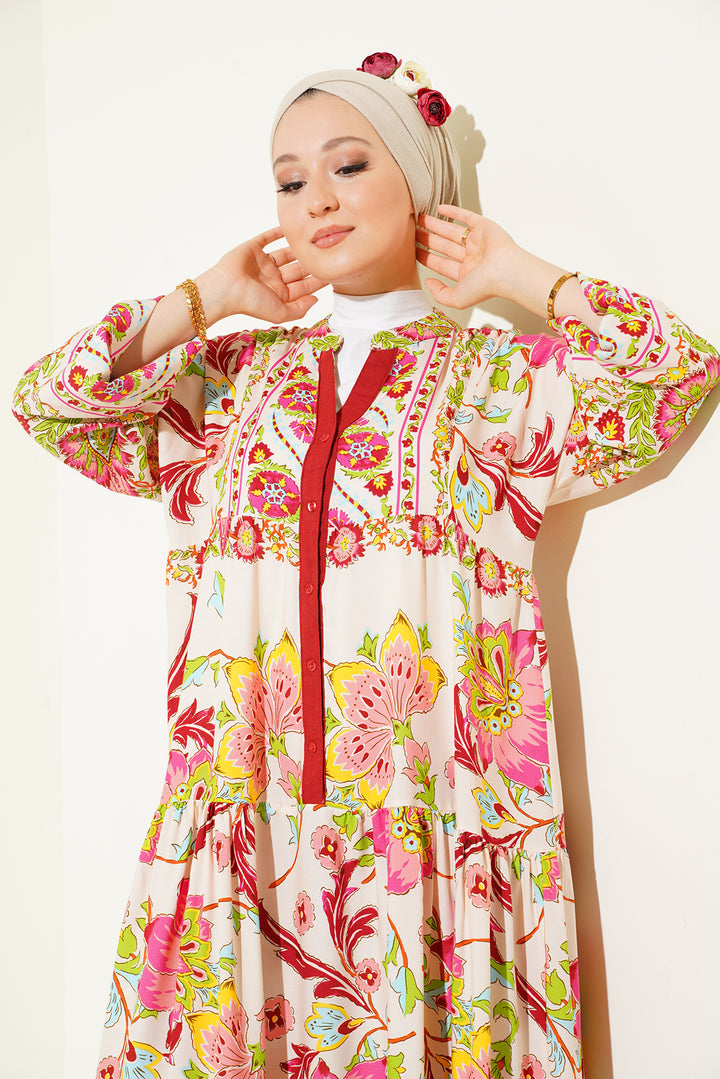 BGD Women Authentic Patterned Hijab Dress - Maroon - Kilmarnock