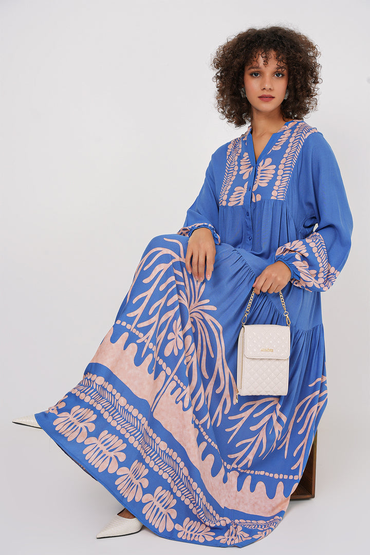 BGD Women Authentic Patterned Hijab Dress - Y.Indigo - Hattingen