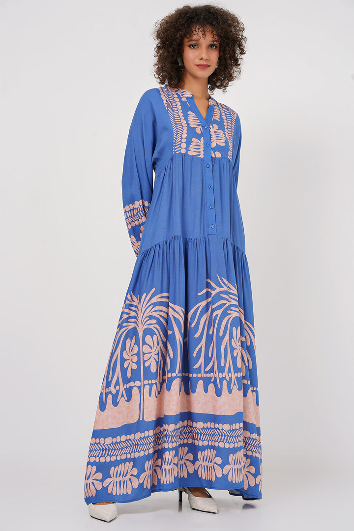 BGD Women Authentic Patterned Hijab Dress - Y.Indigo - Hattingen