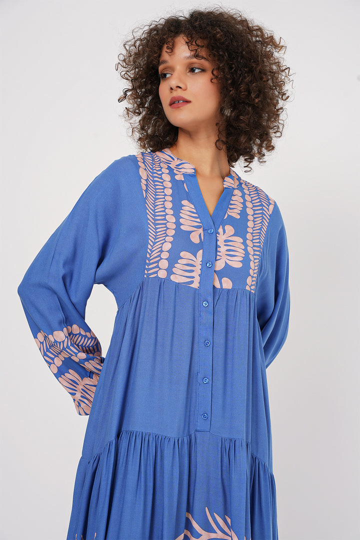 BGD Women Authentic Patterned Hijab Dress - Y.Indigo - Hattingen
