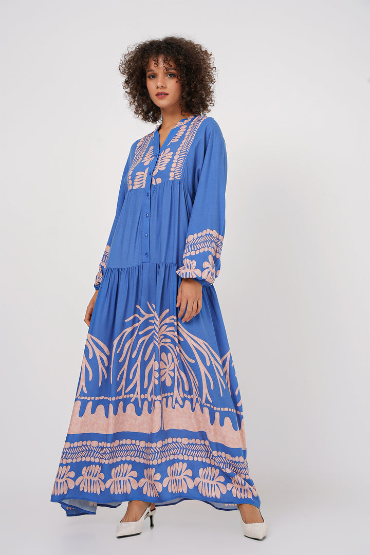 BGD Women Authentic Patterned Hijab Dress - Y.Indigo - Hattingen