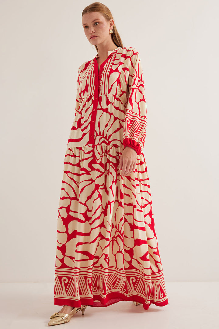 BGD Women Woman Red Beige Viscose Hijab Dress 2423 - Mount Pleasant