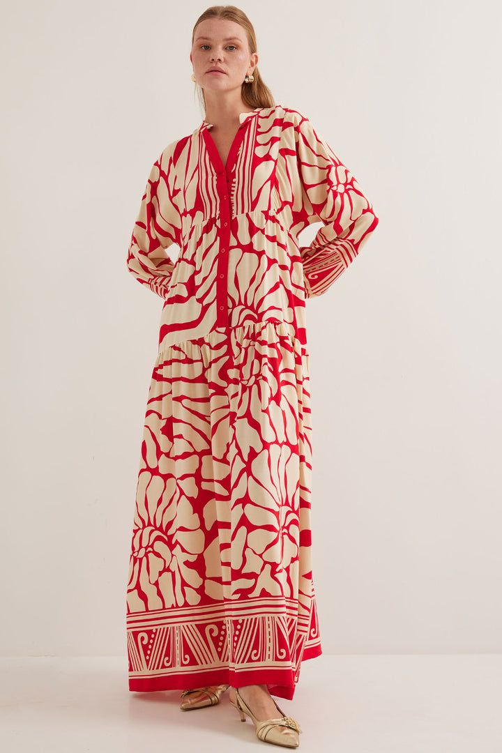 BGD Women Woman Red Beige Viscose Hijab Dress 2423 - Mount Pleasant