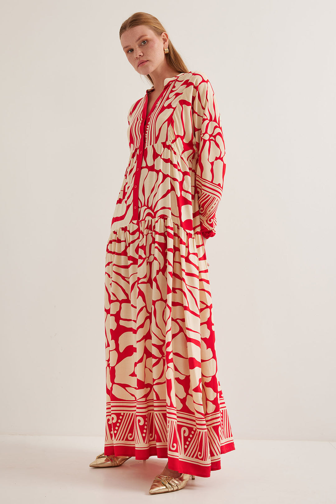 BGD Women Woman Red Beige Viscose Hijab Dress 2423 - Mount Pleasant