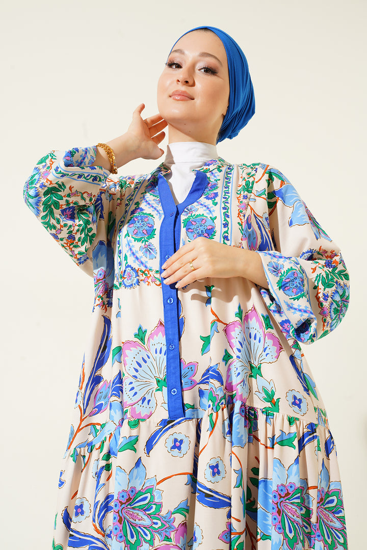 فستان نسائي منقوش أصلي من BGD - أزرق داكن. - أفونديل