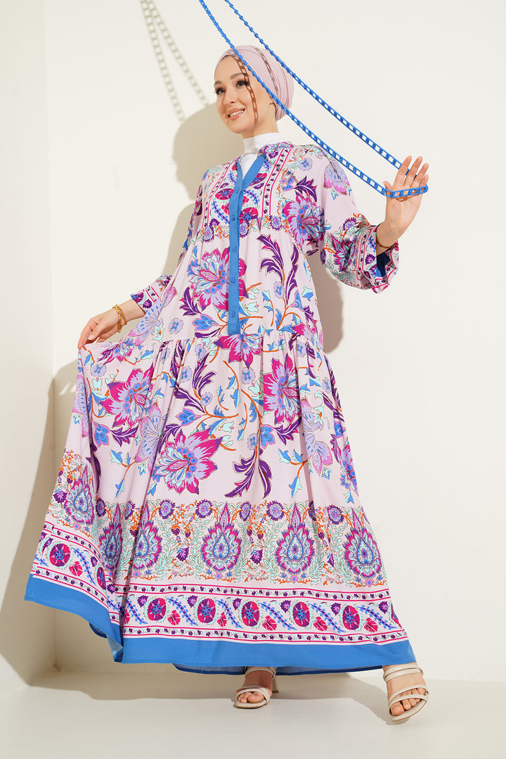 BGD Women Authentic Patterned Hijab Dress - Y.Lilac - Norwich