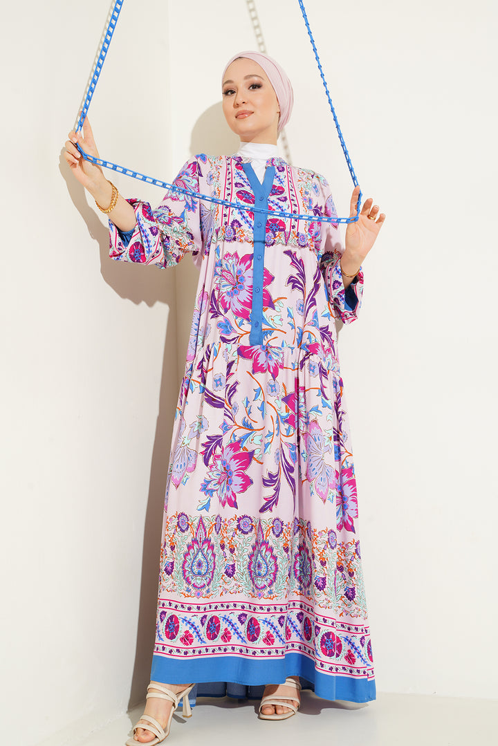 BGD Women Authentic Patterned Hijab Dress - Y.Lilac - Norwich
