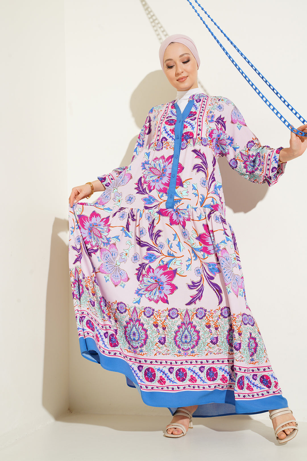 BGD Women Authentic Patterned Hijab Dress - Y.Lilac - Norwich
