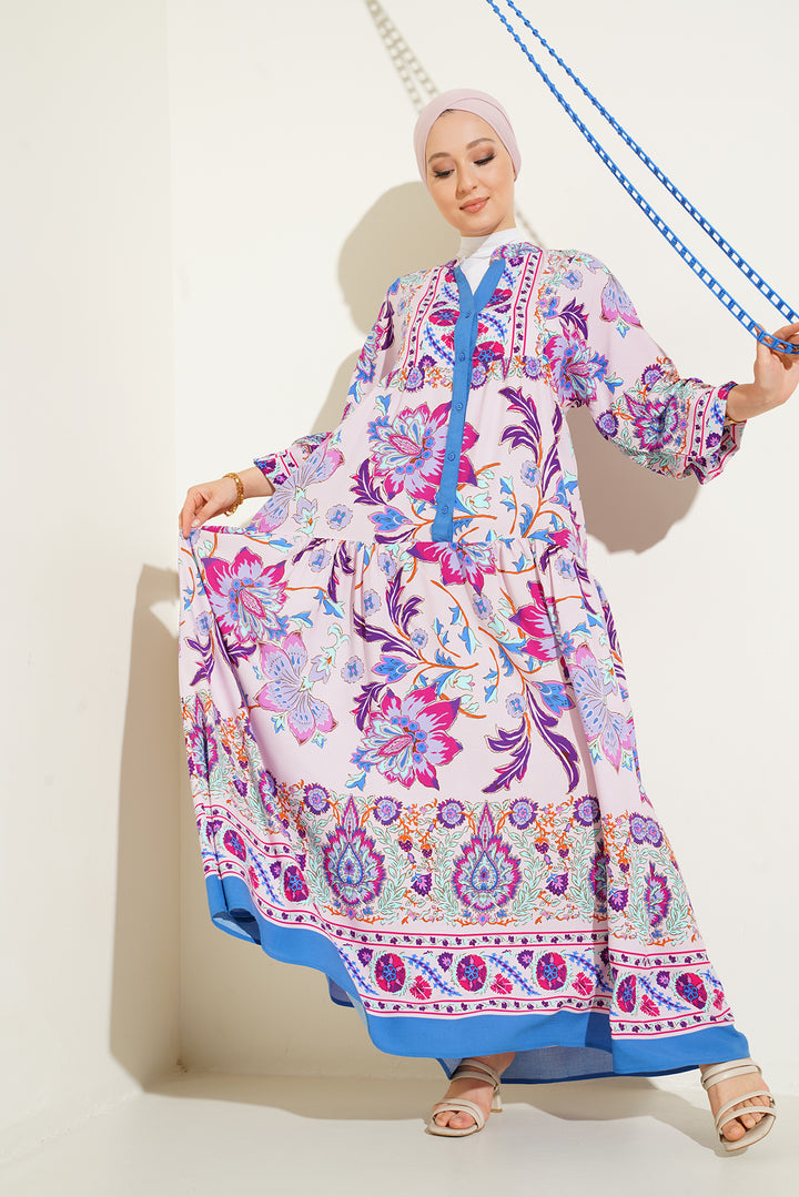 BGD Women Authentic Patterned Hijab Dress - Y.Lilac - Norwich