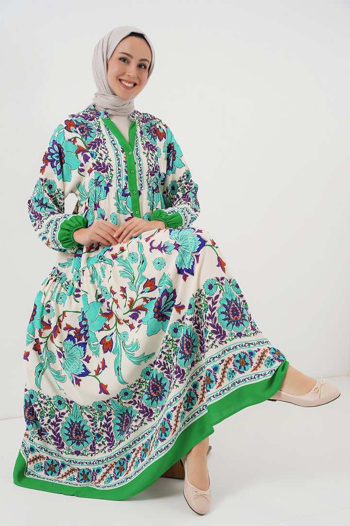 BGD Women Authentic Patterned Dress - Green 1 - Teruel