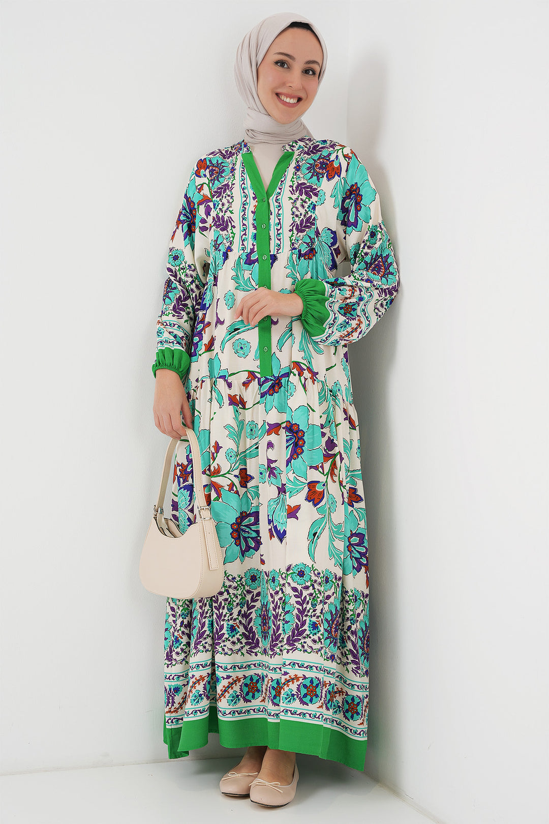 BGD Women Authentic Patterned Dress - Green 1 - Teruel