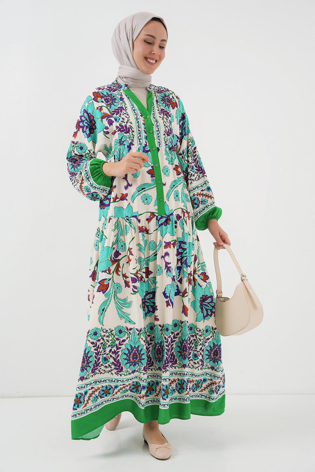 BGD Women Authentic Patterned Dress - Green 1 - Teruel