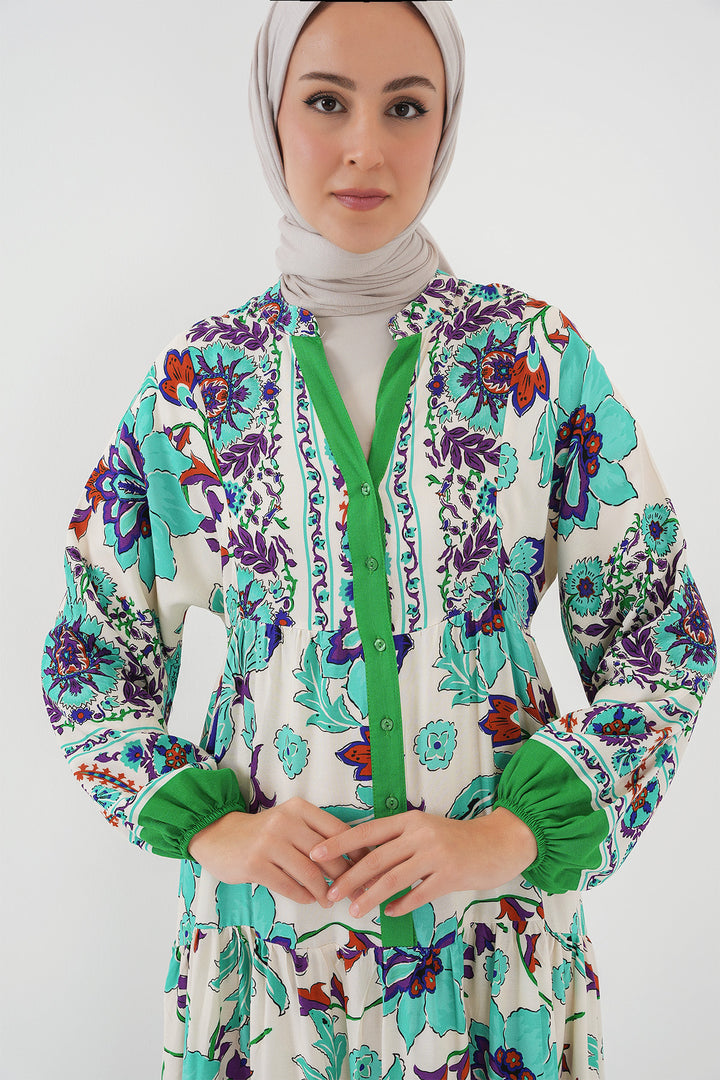 BGD Women Authentic Patterned Dress - Green 1 - Teruel