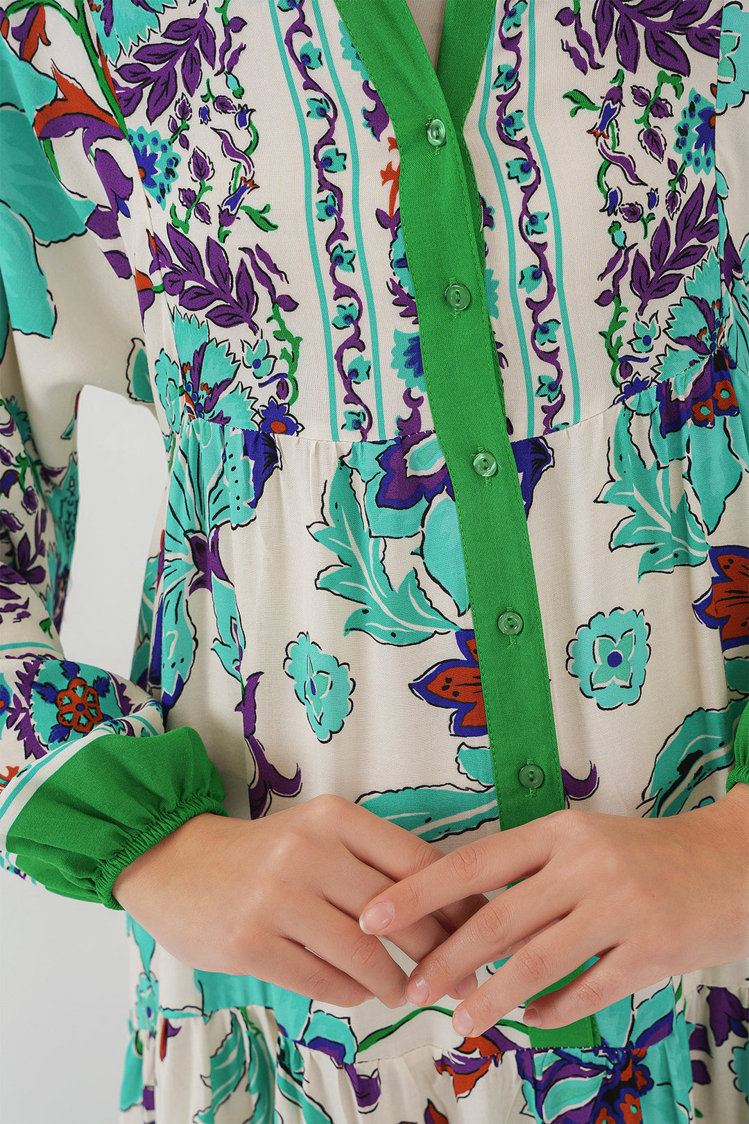 BGD Women Authentic Patterned Dress - Green 1 - Teruel