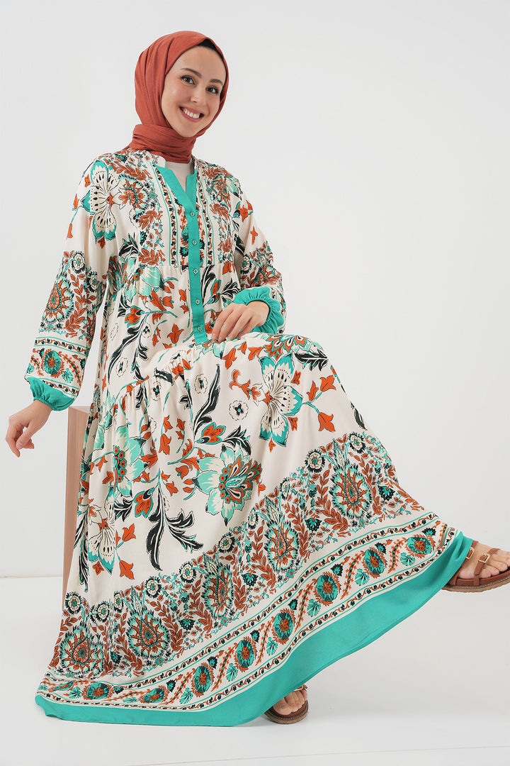BGD Women Authentic Patterned Dress - Green 2 - Hilliard