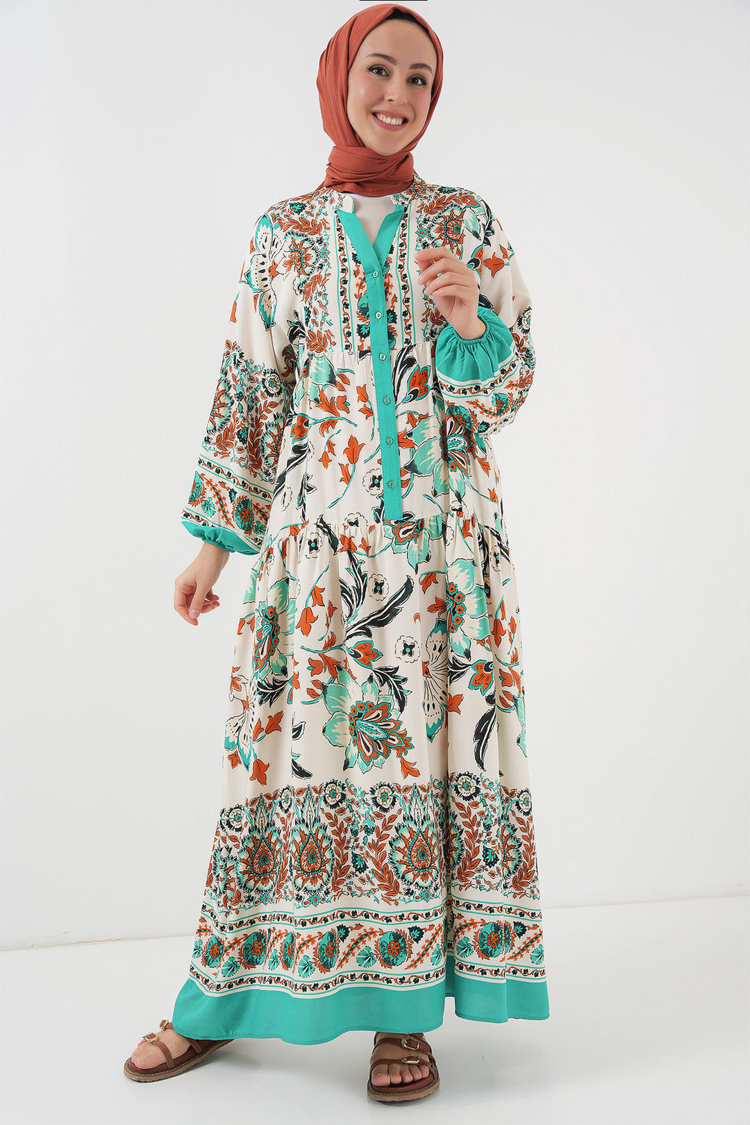 BGD Women Authentic Patterned Dress - Green 2 - Hilliard
