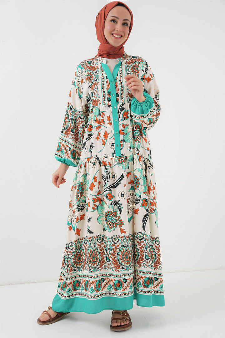 BGD Women Authentic Patterned Dress - Green 2 - Hilliard