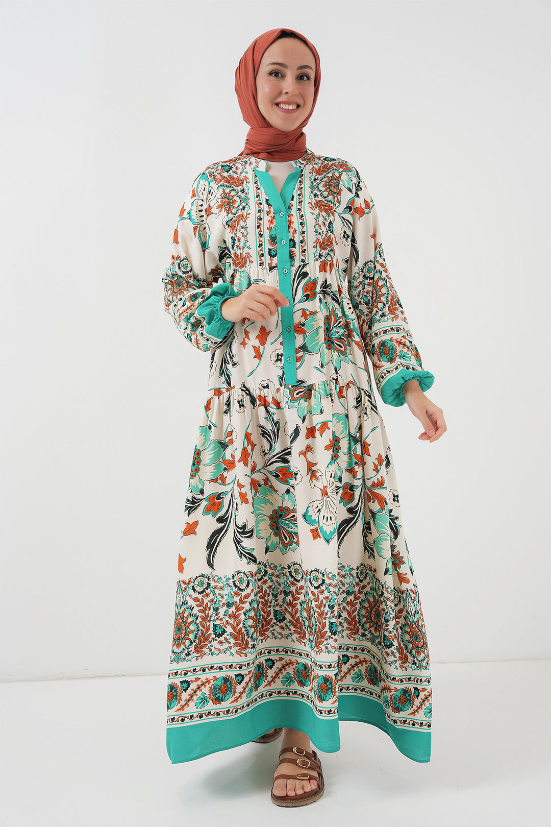 BGD Women Authentic Patterned Dress - Green 2 - Hilliard