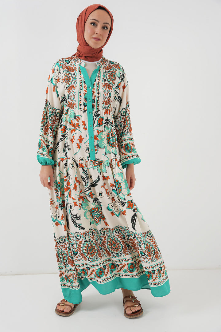 BGD Women Authentic Patterned Dress - Green 2 - Hilliard