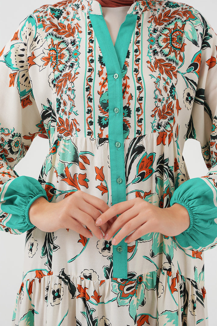 BGD Women Authentic Patterned Dress - Green 2 - Hilliard