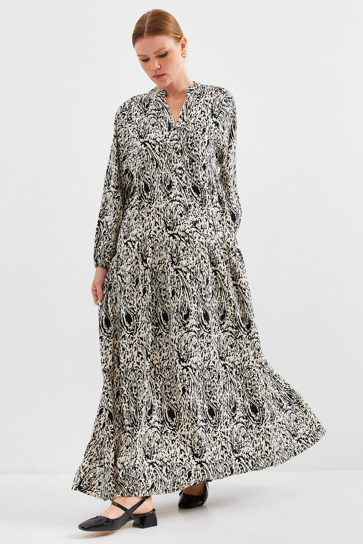 BGD Women Woman Patterned Black Viscose Hijab Dress 2423 - Avondale