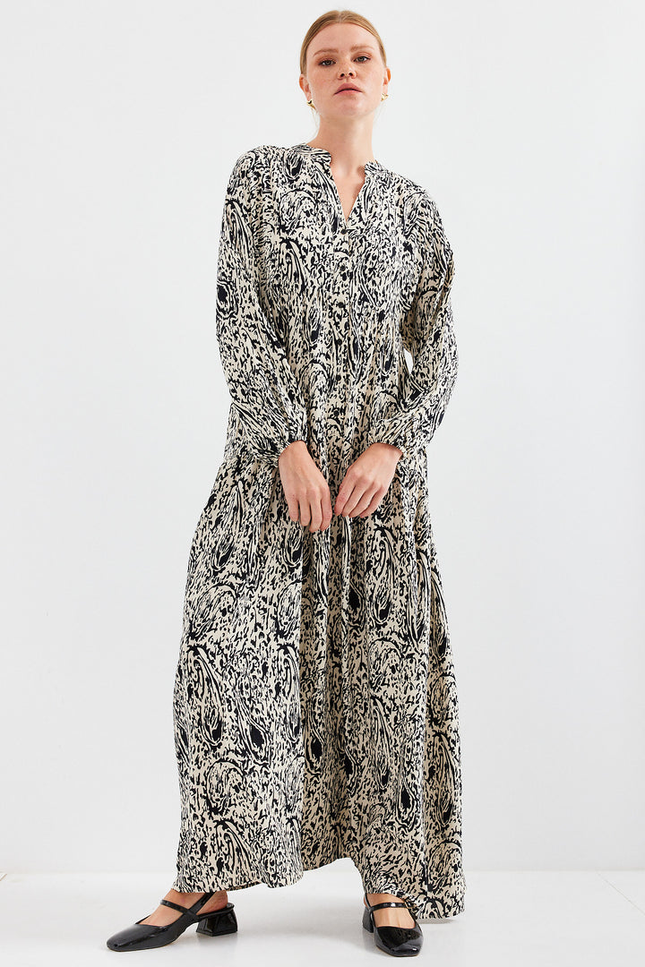 BGD Women Woman Patterned Black Viscose Hijab Dress 2423 - Avondale