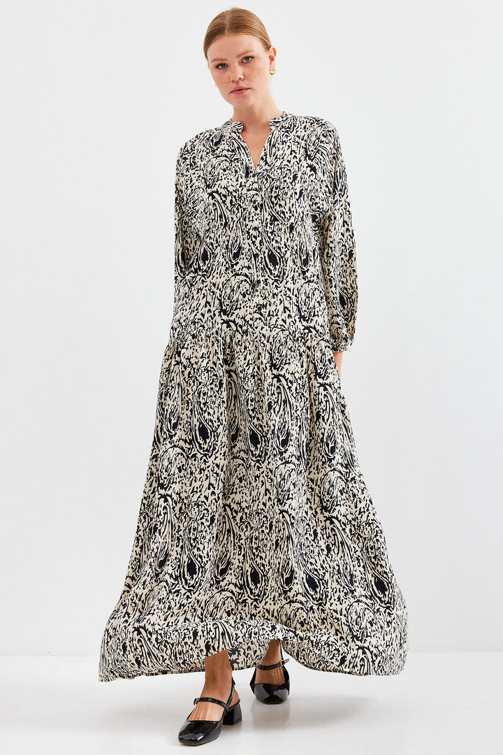 BGD Women Woman Patterned Black Viscose Hijab Dress 2423 - Avondale