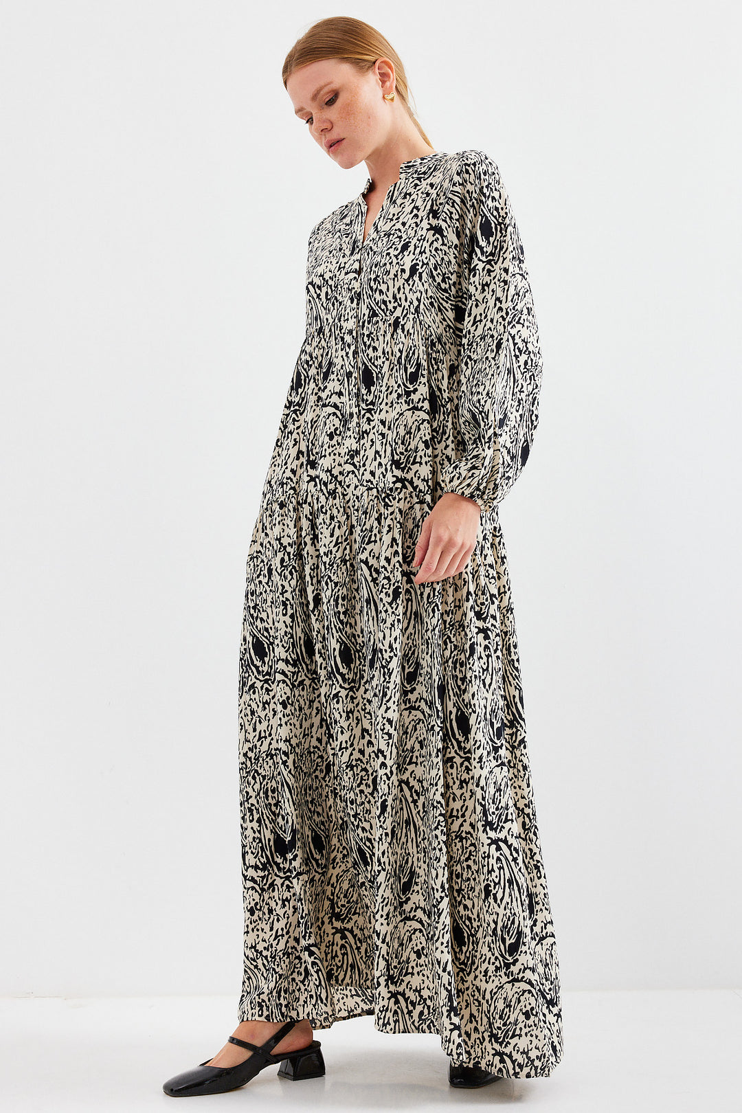 BGD Women Woman Patterned Black Viscose Hijab Dress 2423 - Avondale