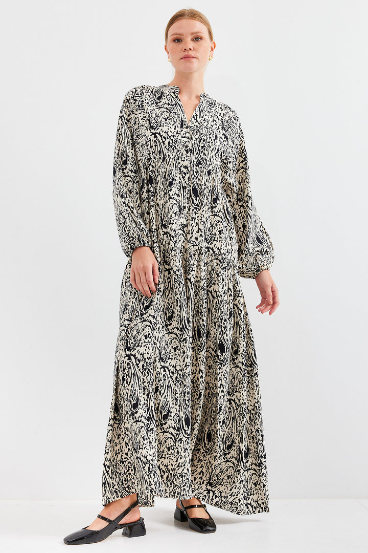 BGD Women Woman Patterned Black Viscose Hijab Dress 2423 - Avondale