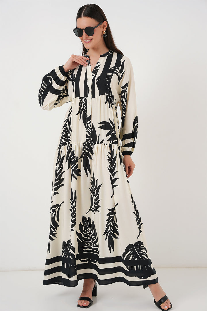 BGD Women Authentic Patterned Hijab Dress - Off-White - Zweibrücken