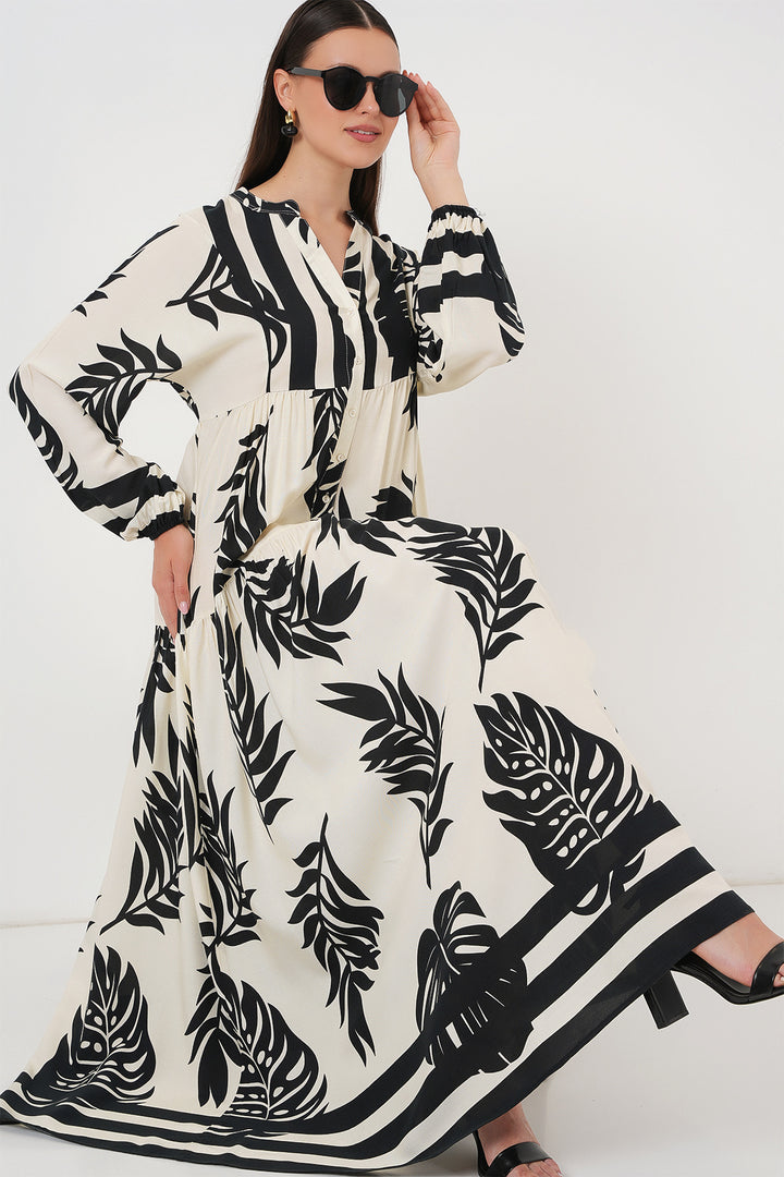 BGD Women Authentic Patterned Hijab Dress - Off-White - Zweibrücken