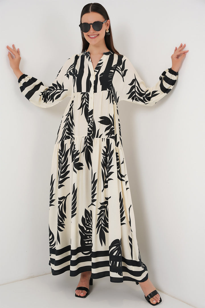 BGD Women Authentic Patterned Hijab Dress - Off-White - Zweibrücken