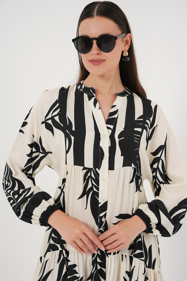 BGD Women Authentic Patterned Hijab Dress - Off-White - Zweibrücken
