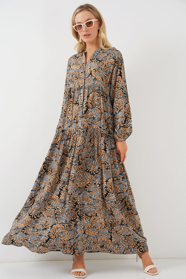 BGD Women Authentic Patterned Hijab Dress - Ash Gray - Lakewood