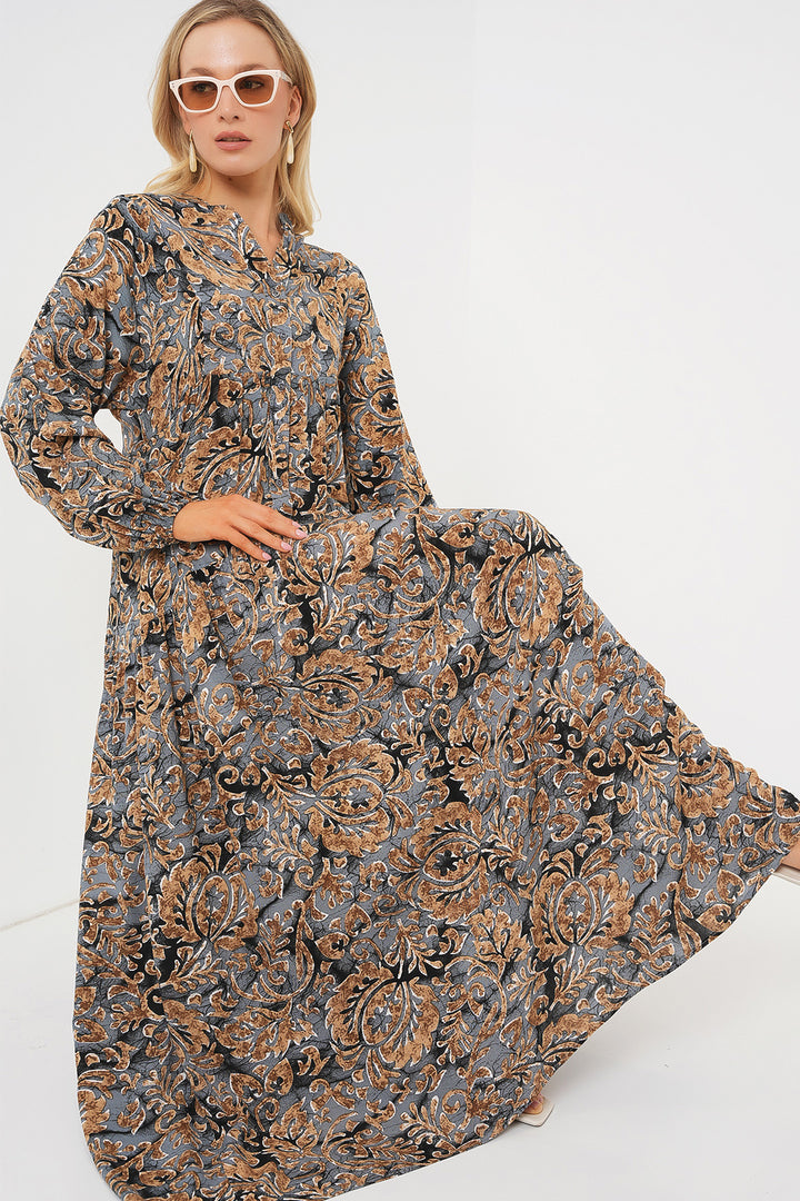 BGD Women Authentic Patterned Hijab Dress - Ash Gray - Lakewood
