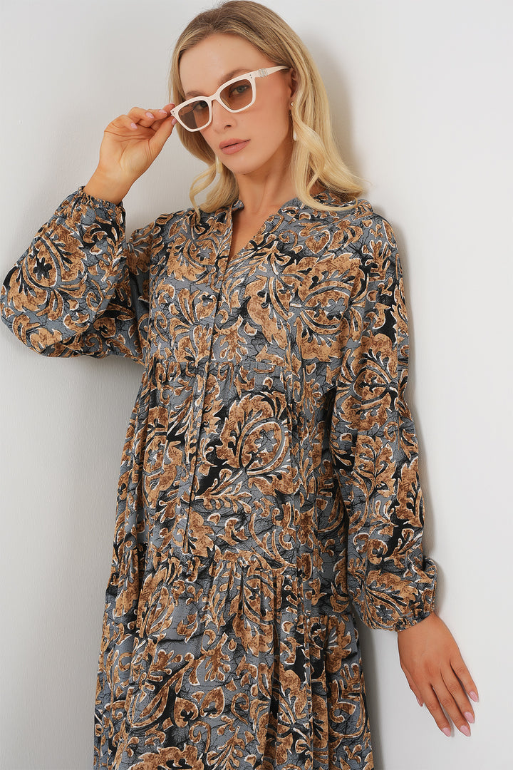 BGD Women Authentic Patterned Hijab Dress - Ash Gray - Lakewood