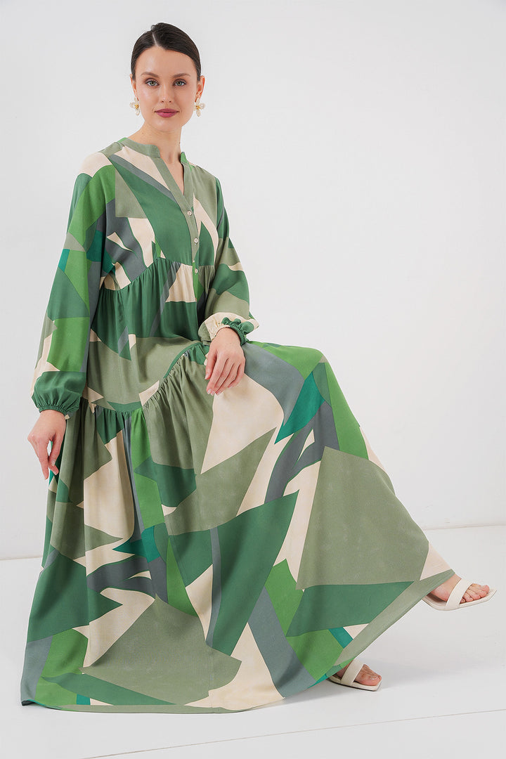BGD Women Authentic Patterned Hijab Dress - A. Khaki - Bowling Green