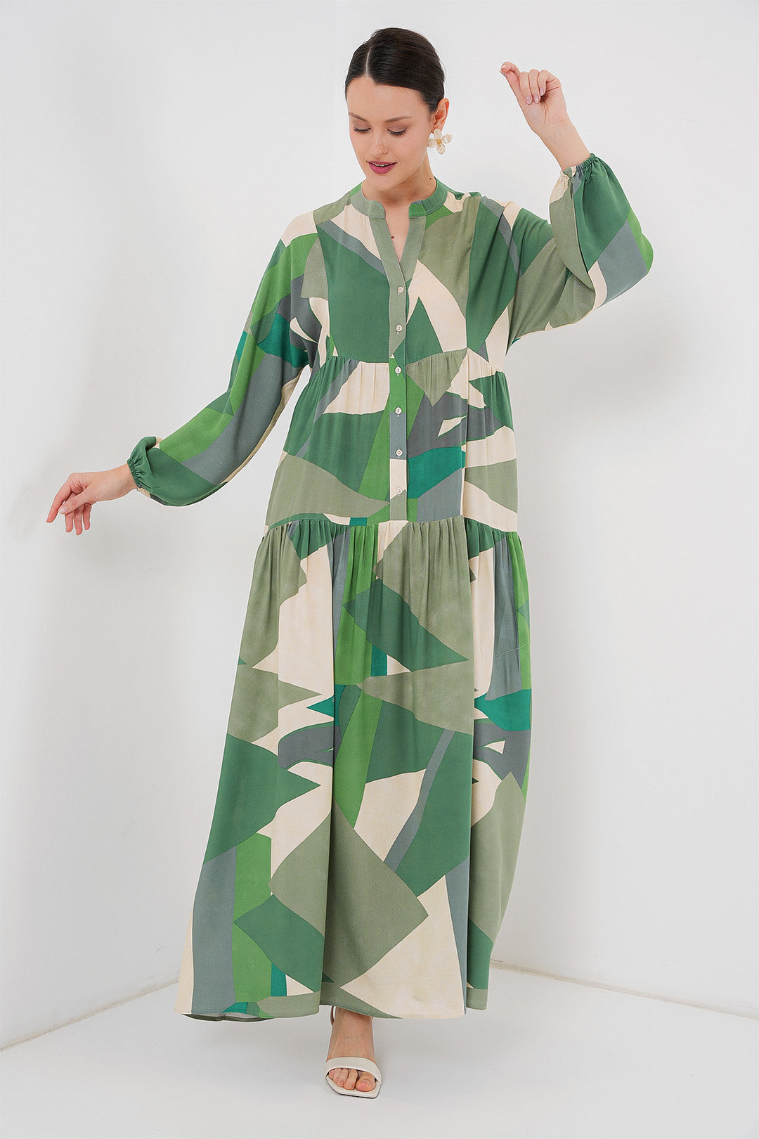 BGD Women Authentic Patterned Hijab Dress - A. Khaki - Bowling Green