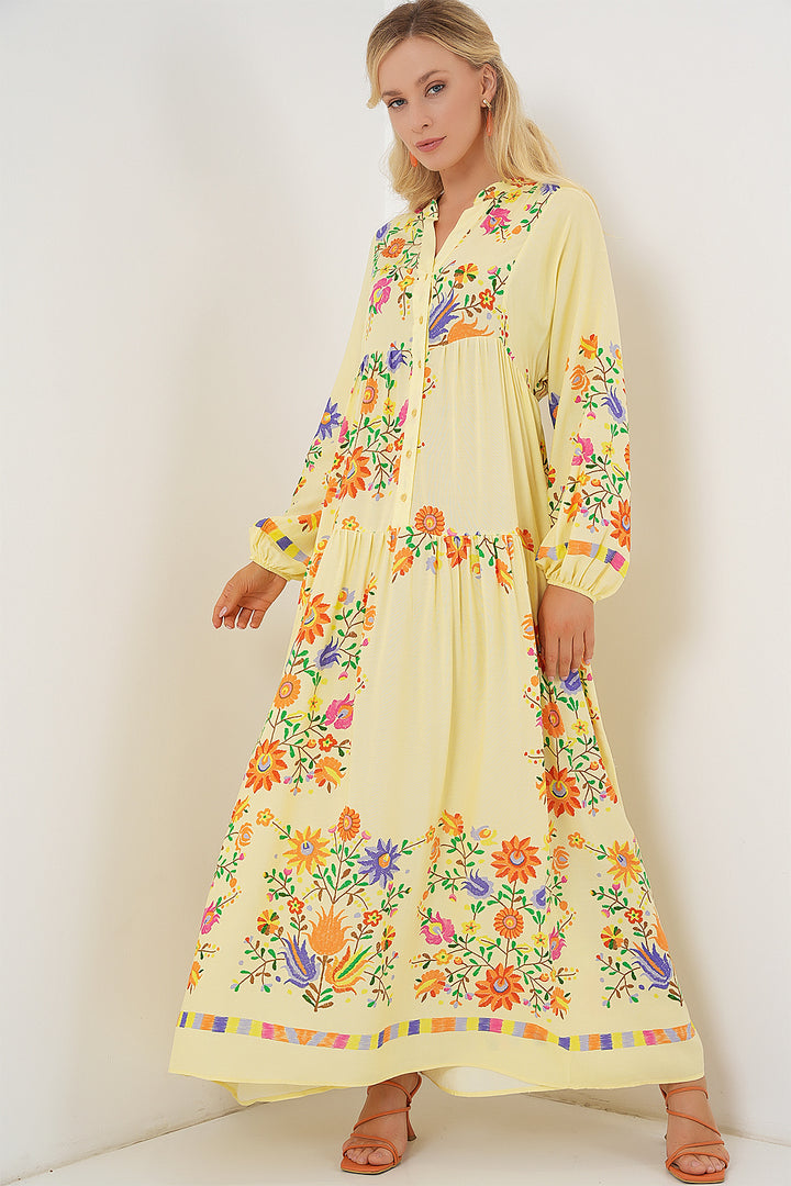 BGD Women Authentic Patterned Hijab Dress - Yellow - Hammond