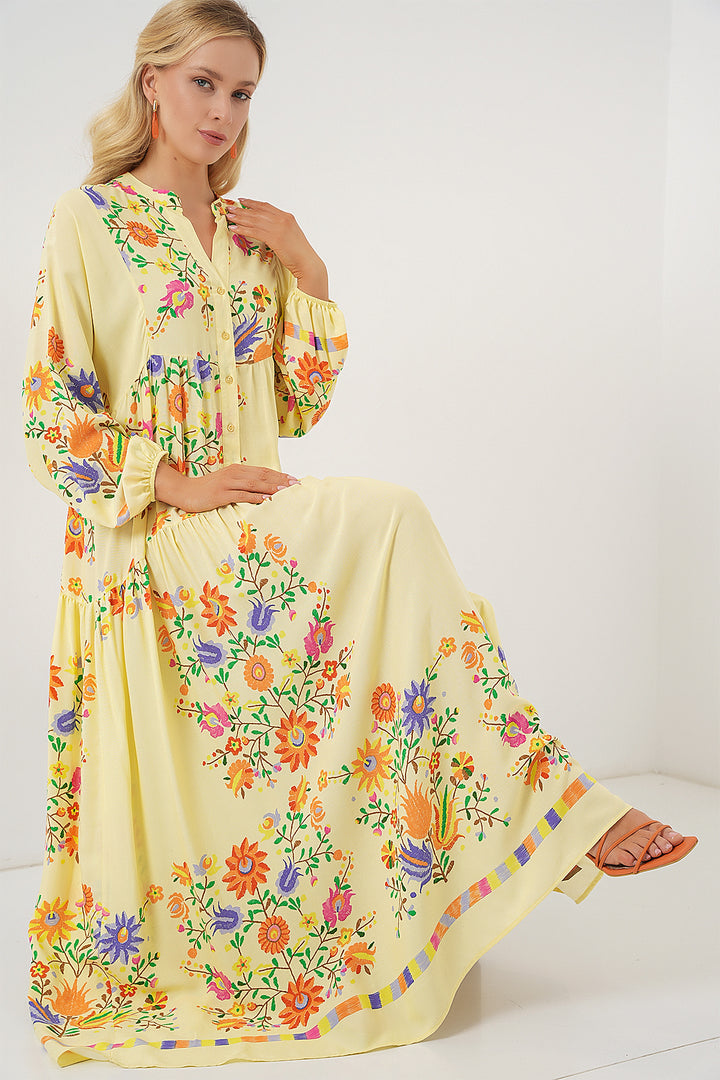 BGD Women Authentic Patterned Hijab Dress - Yellow - Hammond